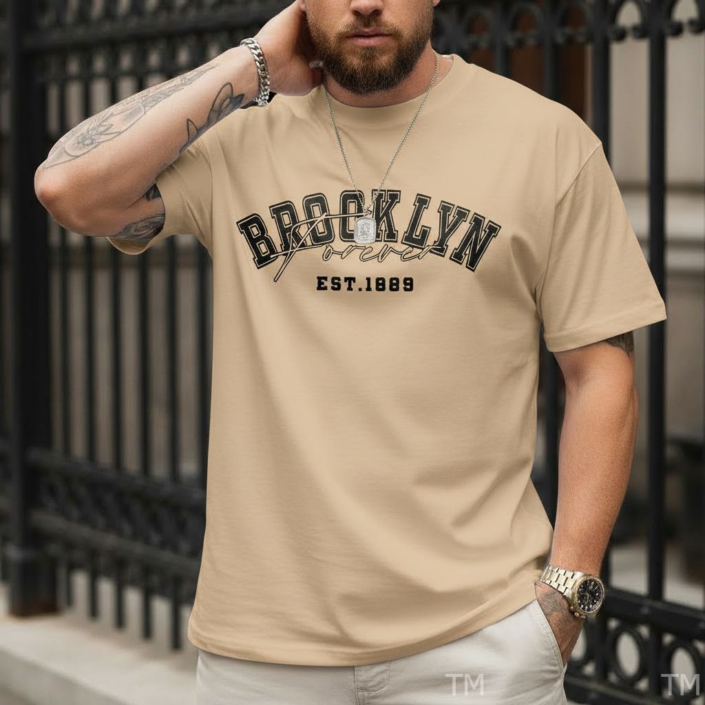 Camiseta Unissex Estilosa Masculina Estampada Brooklyn Forever Street Camisa Respirável Academia