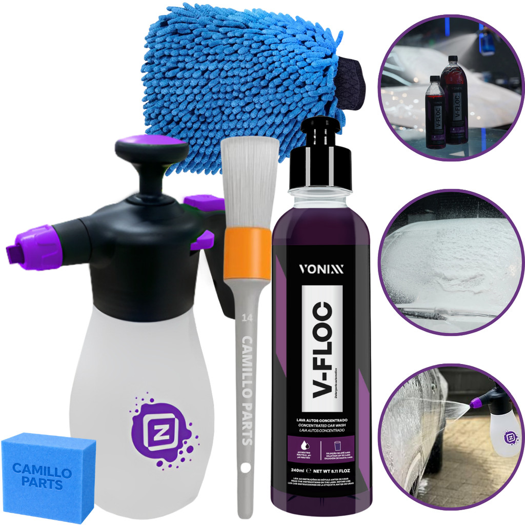 Pulverizador de Espuma Snow Foam Manual Automotivo 1,8L Com Luva Microfibra e Pincel
