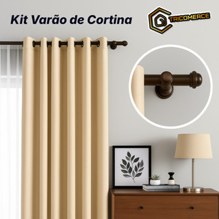 Varão de Cortina Madeira 2,00 Metros 19mm com Ponteira e Suporte Completo em Oferta na Shopee
