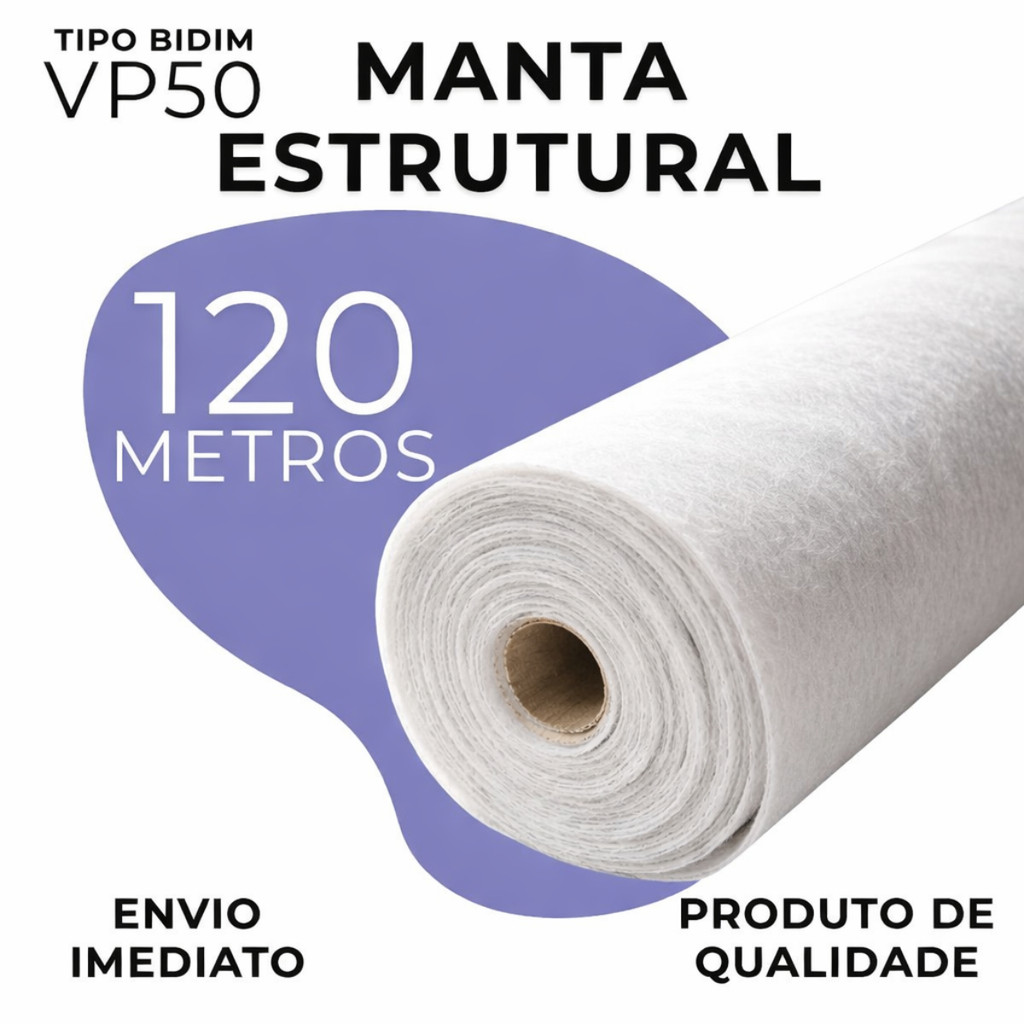 Bidim VP50 Manta Geotêxtil 120m | Uso em Obras Civis e Paisagismo para Obras, Drenagem e Jardim