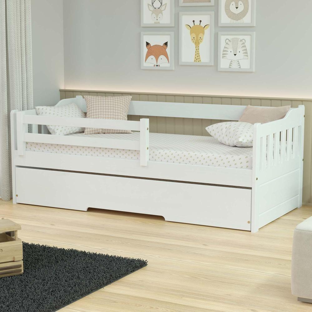 Bicama Solteiro Com Grade De Proteção Madeira Maciça Branco Mobilistore em Oferta na Shopee