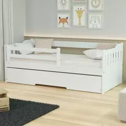 Bicama Solteiro Com Grade De Proteção Madeira Maciça Branco Mobilistore