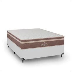 Cama Box Casal Couro Branco + Colchão Paris Molas Ensacadas Marrom - e-Shop Casa