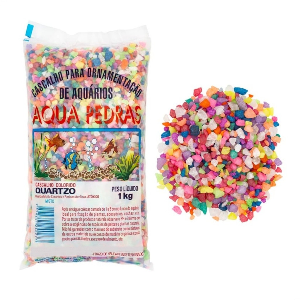 1kg Substrato Cascalho Quartzo Colorido Misto Decoração Aquários