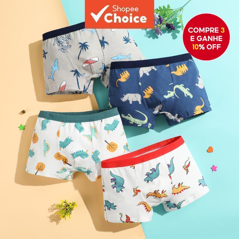 4 Pcs/Set Kids Boy Underwear Calcinha De Algodão Macio Baby Panties Desenho Impresso Adolescente Boxer em Oferta na Shopee
