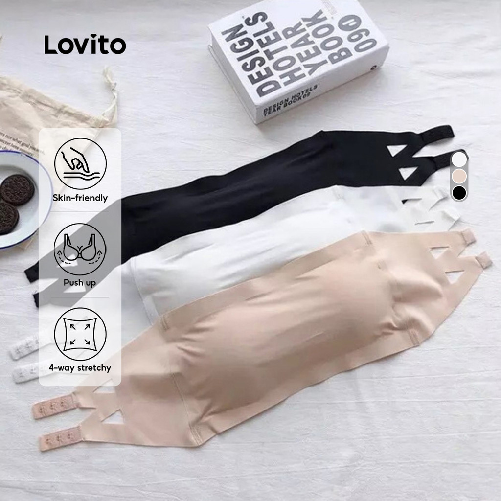 Lovito Sutiã Básico Push Up Sem Costura Casual Pele Macia E Agradável À Pele Para Mulheres LNE38238 em Oferta na Shopee