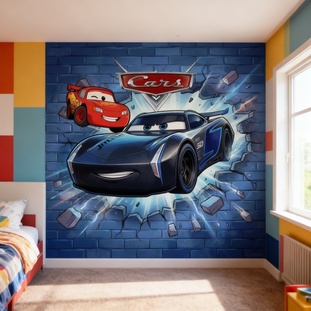 Papel de Parede Carros Disney Jackson Storm Relampago Macqueen + Nome personalizado A