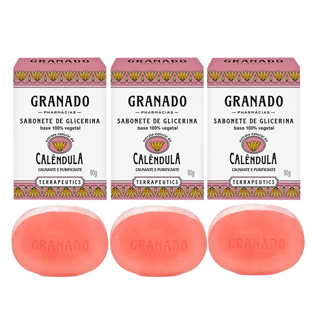 Kit 3 Sabonete Phebo Granado Calêndula Terrapeutics Glicerina Vegetal Natural em Barra 90g