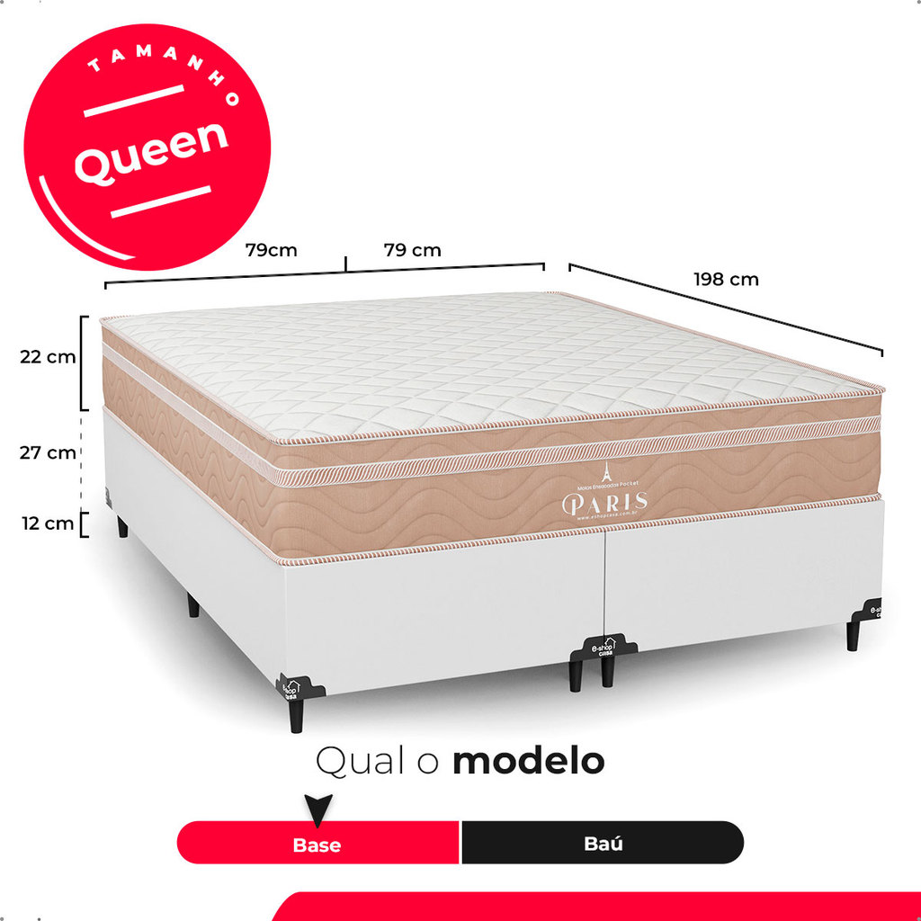 Cama Box Queen Branco + Colchão Paris Molas Ensacadas Bege - e-Shop Casa · foto 2