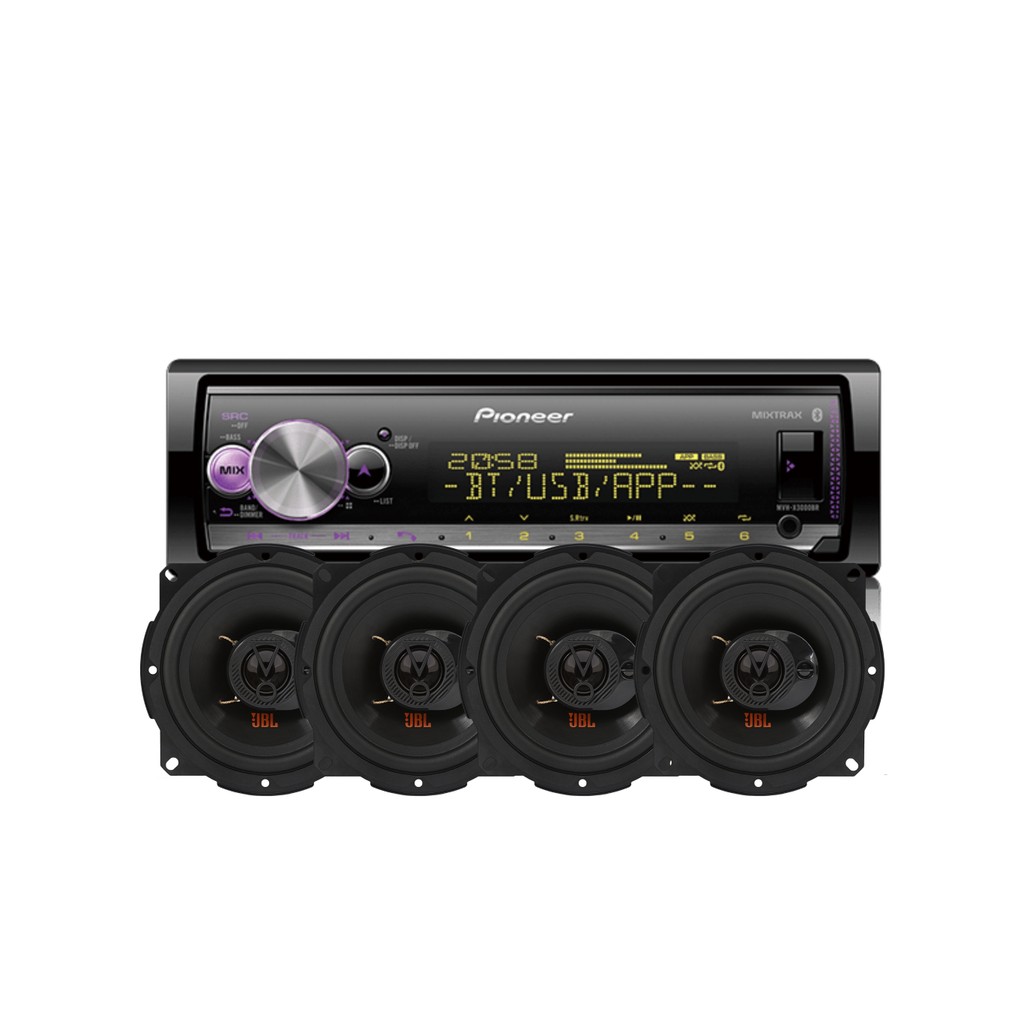 Radio Som Automotivo Pioneer Mvh X3000br Bt + 4 Alto Falante Jbl 5 Pol Flex