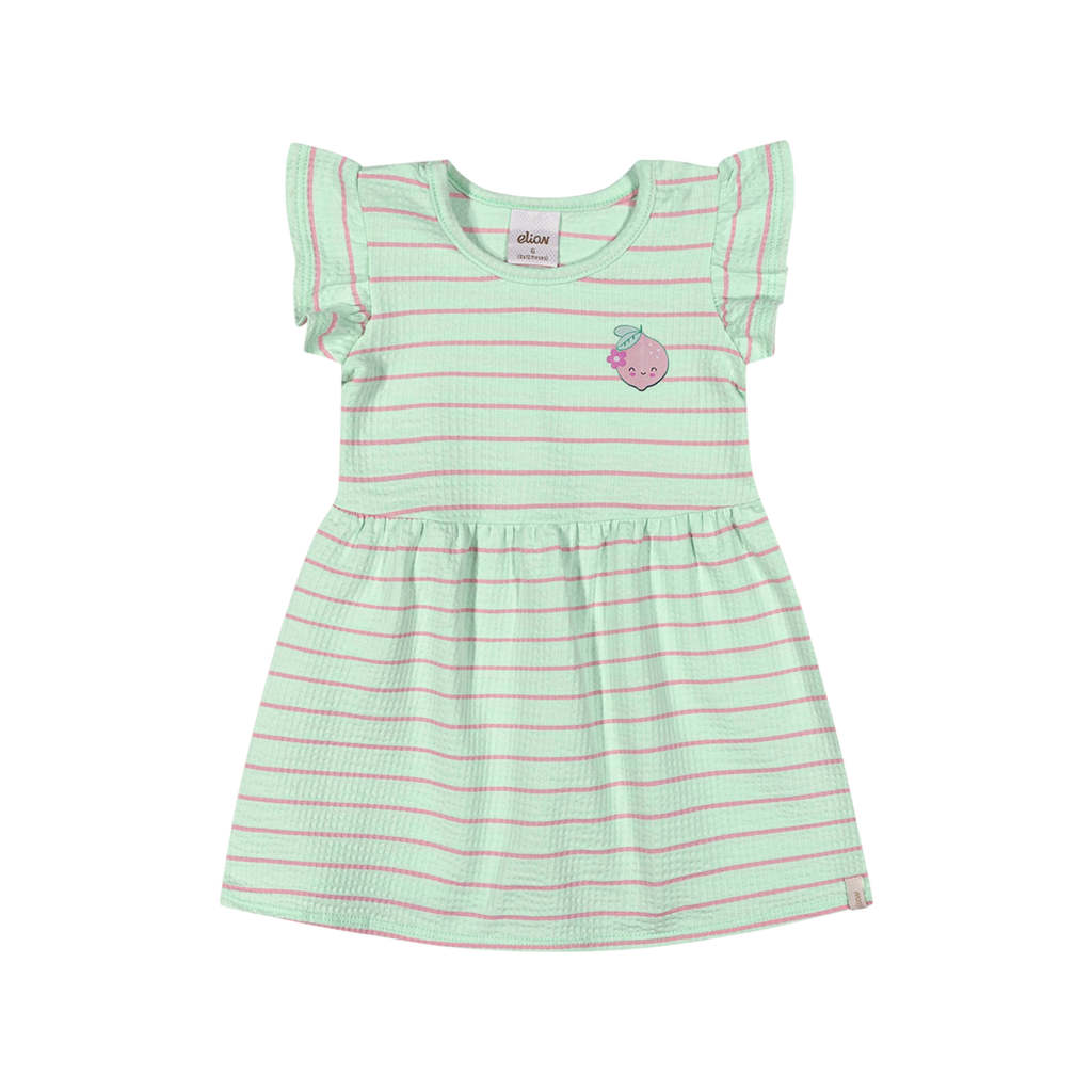 Vestido Bebê Menina Malha Canelada Listrada Elian Verde