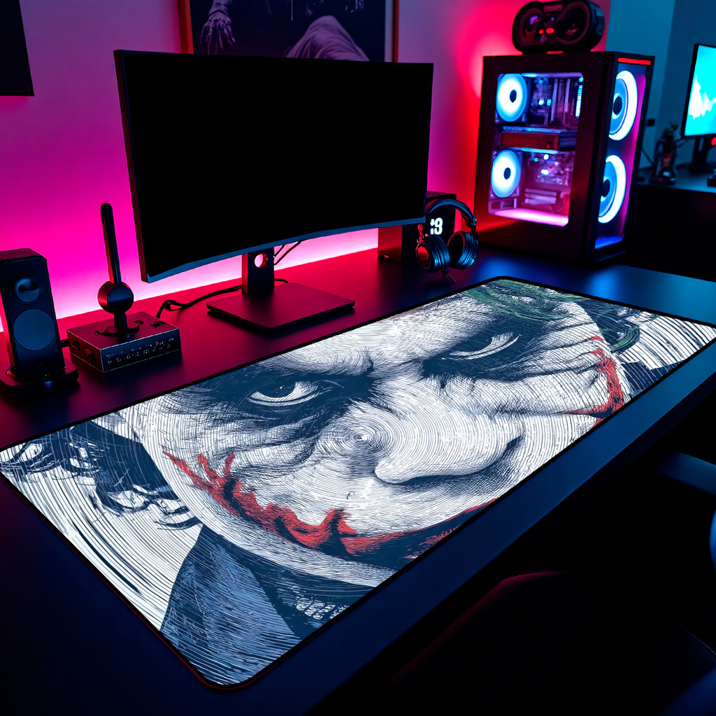 Mouse Pad Coringa Joker Batman Gamer 65x30cm / 80x40cm / 90x50cm / 120x60cm Borda Costurada