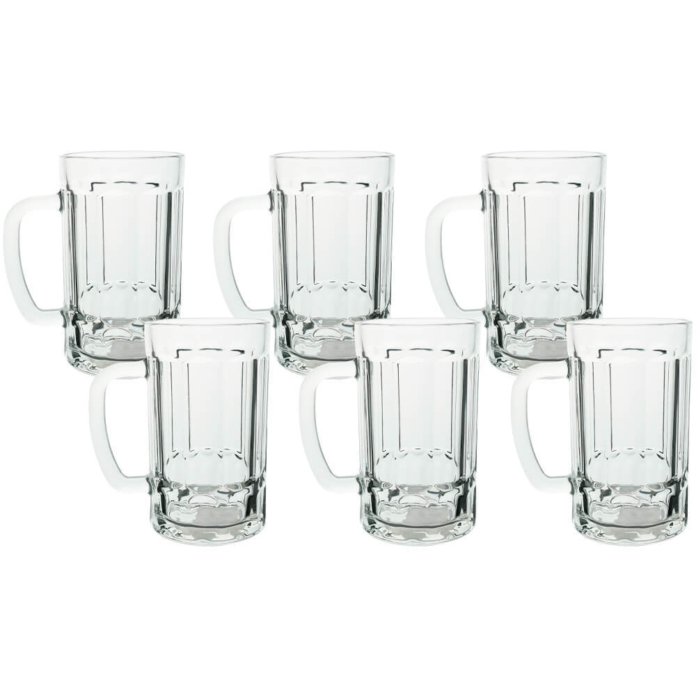Jogo de Canecas de Chopp e Cerveja  de Vidro 360ml 6 Peça  - Seu Lar