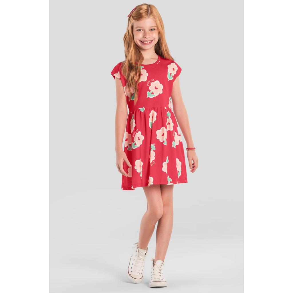 Vestido infantil menina de florzinhas Brandili -Vermelho em Oferta na Shopee