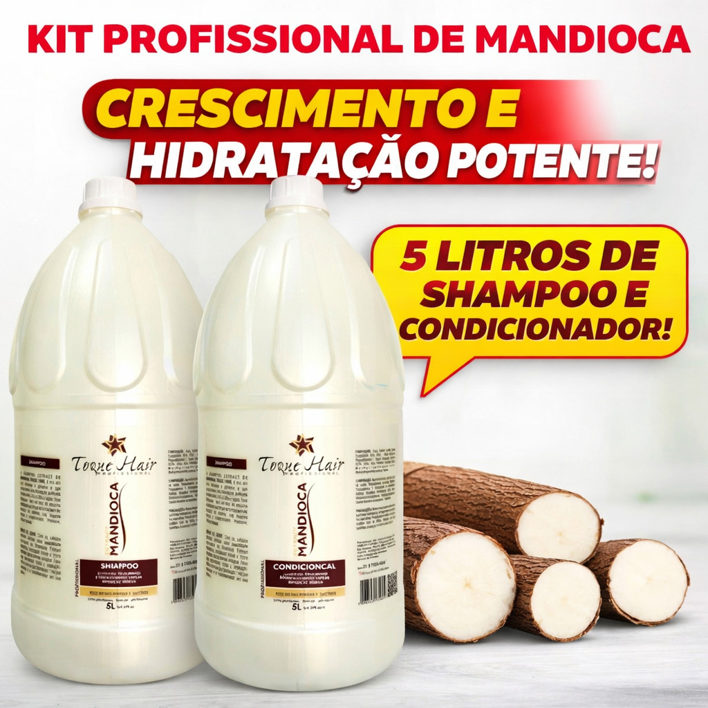 Kit para Lavatório Mandioca Shampoo 5l Condicionador 5 litro Profissional para Salão de beleza