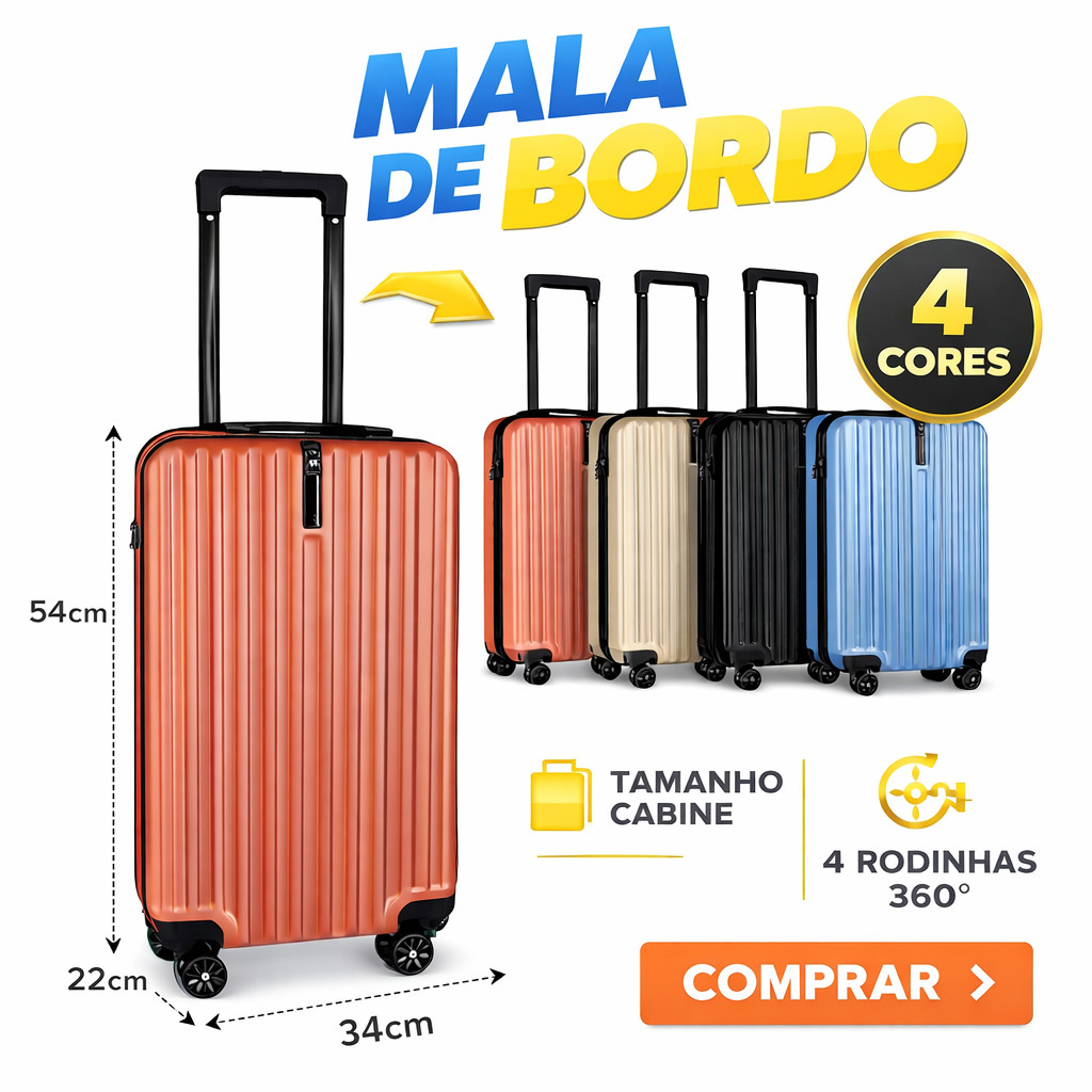 Mala de Viagem Bordo 10kg Fibra ABS Rodinhas 360° e Cadeado ANAC 20” em Oferta na Shopee