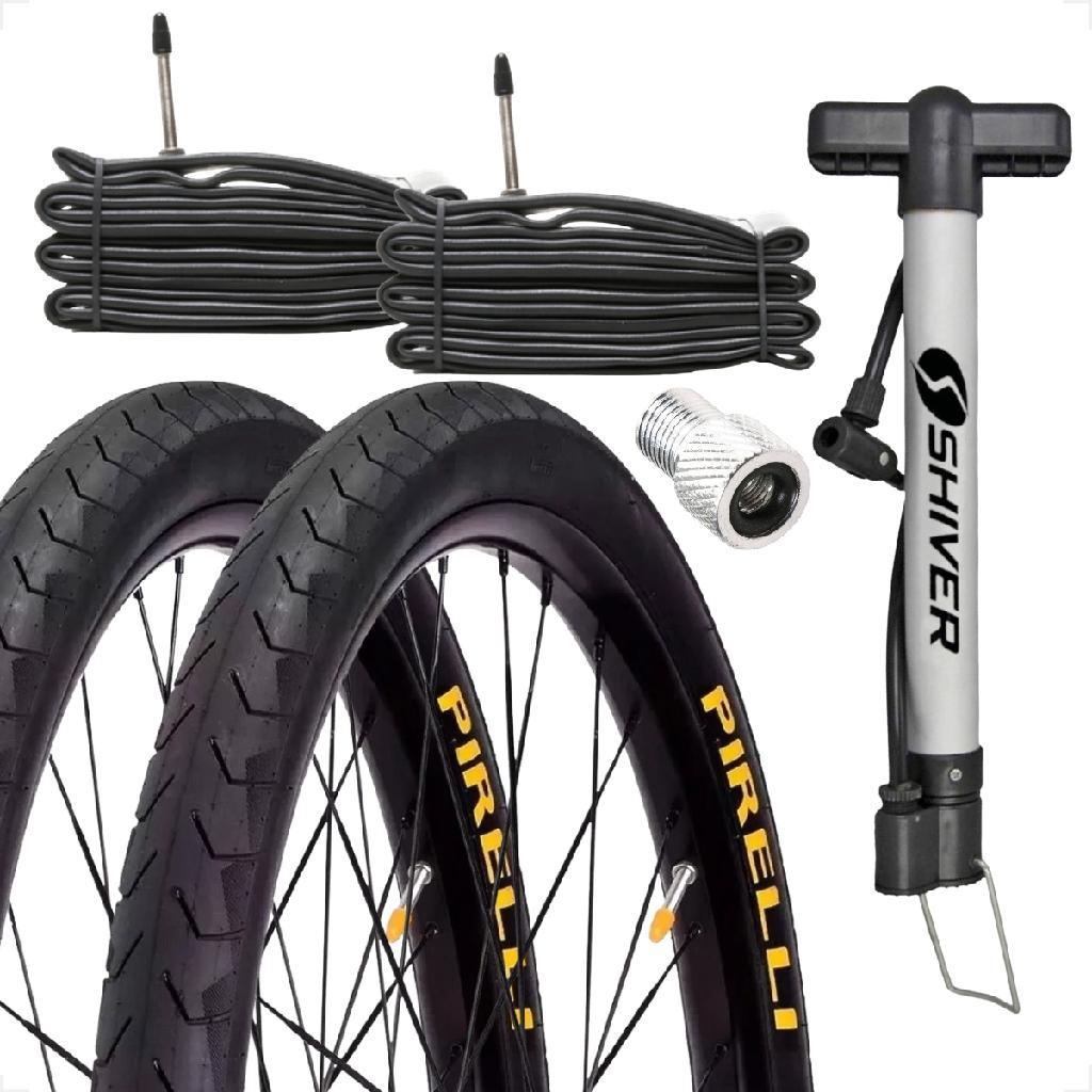 Par Pneu Bicicleta Pirelli Phantom Street aro 29 700x38 + Camara bico fino 48mm + bomba e adaptador