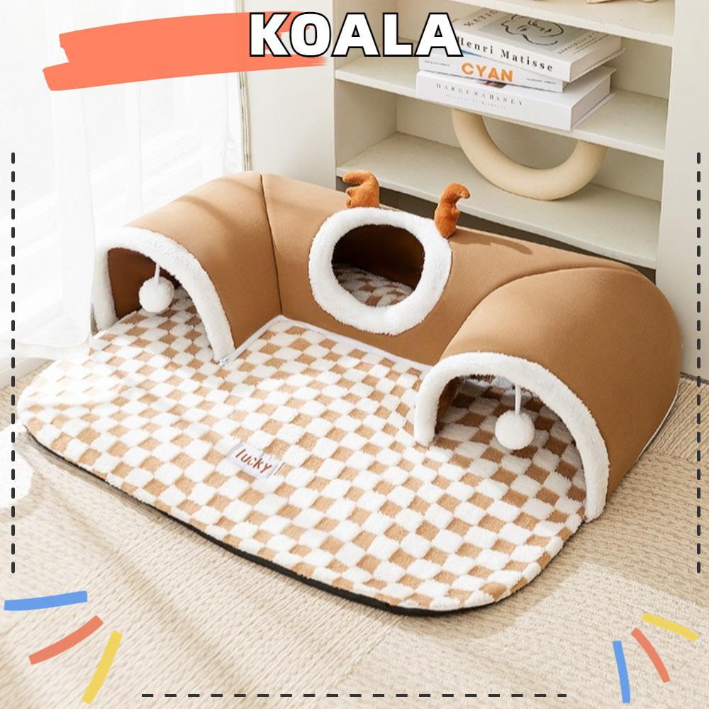 Cama De Túnel De Gato KOALL , Brinquedo Pelúcia Cinza Marrom Quente Grosso , Casa De Animais De Estimação De Material De