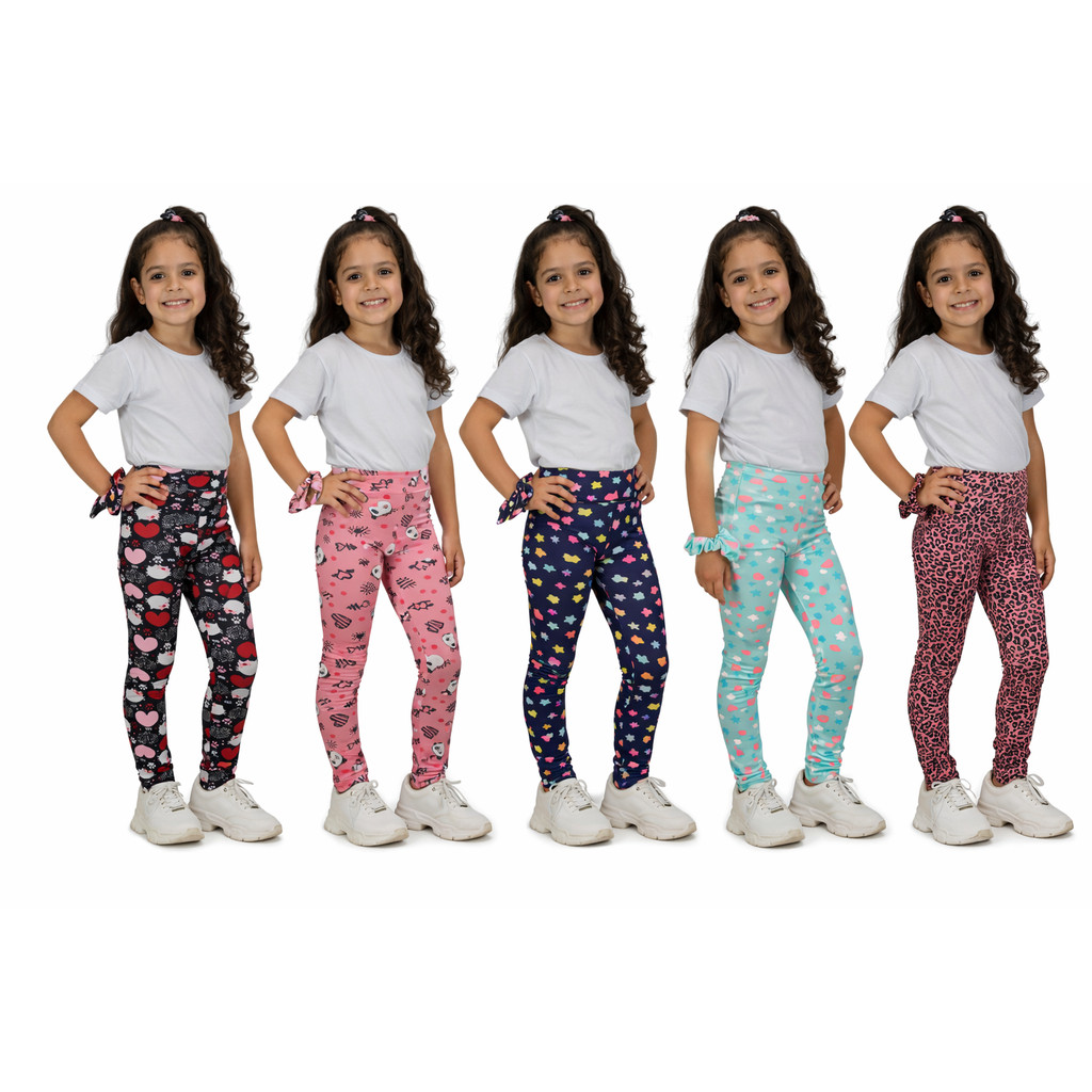 Kit 3 ou 5 calça legging infantil e juvenil menina cotton algodão em Oferta na Shopee