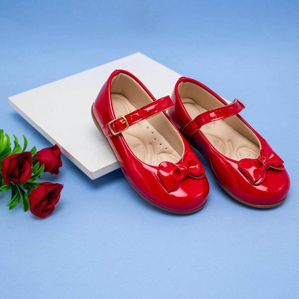 Sapatilha Boneca Infantil Menina Vermelha Verniz Laço Elegante Do 16 Ao 34 Confortável Macia