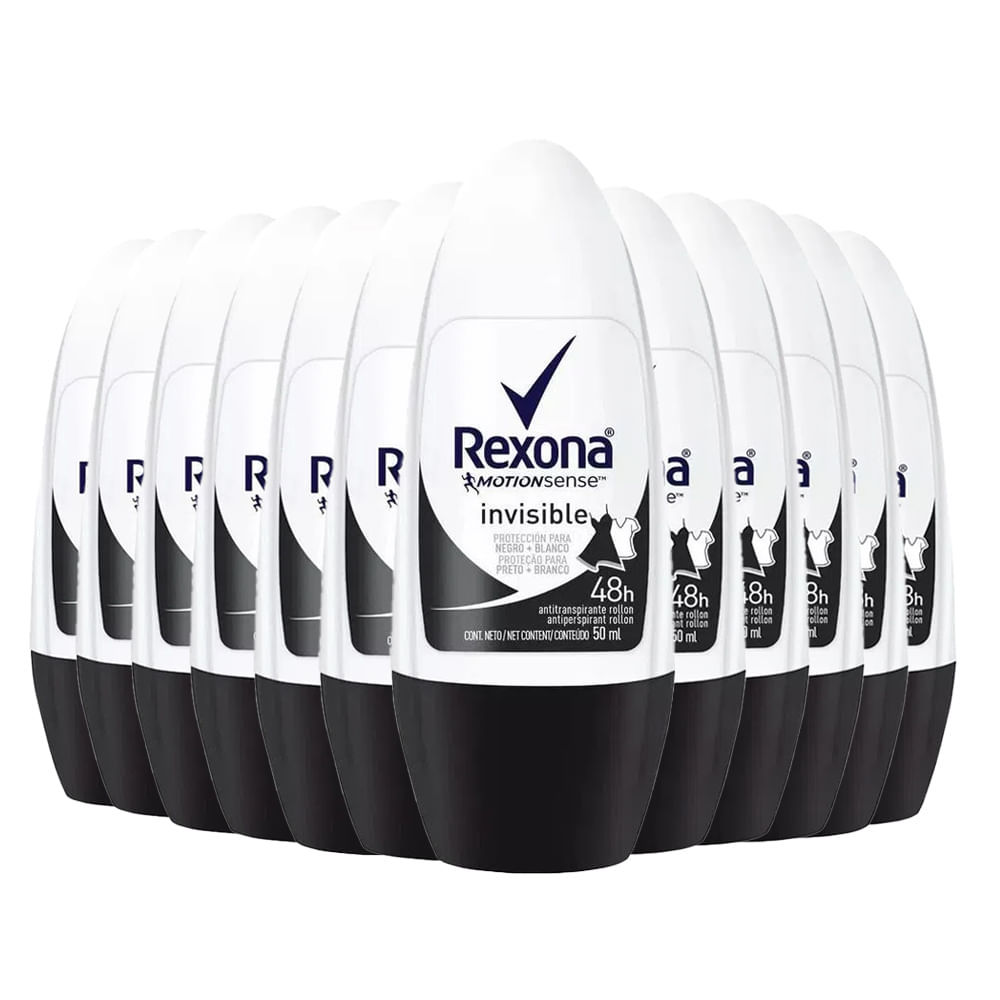 Kit Desodorante Roll On Rexona Invisible Feminino 50ml - 12 Unidades em Oferta na Shopee
