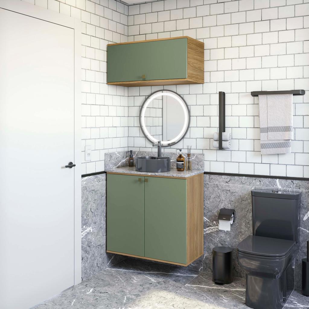 Conjunto para Banheiro com Basculante Kappesberg Celeste 2 Peças Nogueira/Verde 80cm em Oferta na Shopee