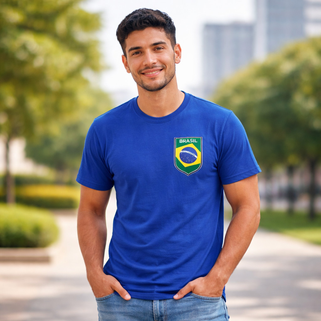 Camiseta T-shirt Masculina Unissex Brasil Escudo Copa Futebol 2026 Limitada Ótima Qualidade Copa do Mundo Azul
