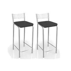 Banqueta de Cozinha Gênova 2B705CR Kit 2 Un Cromado/Courano Preto - Kappesberg