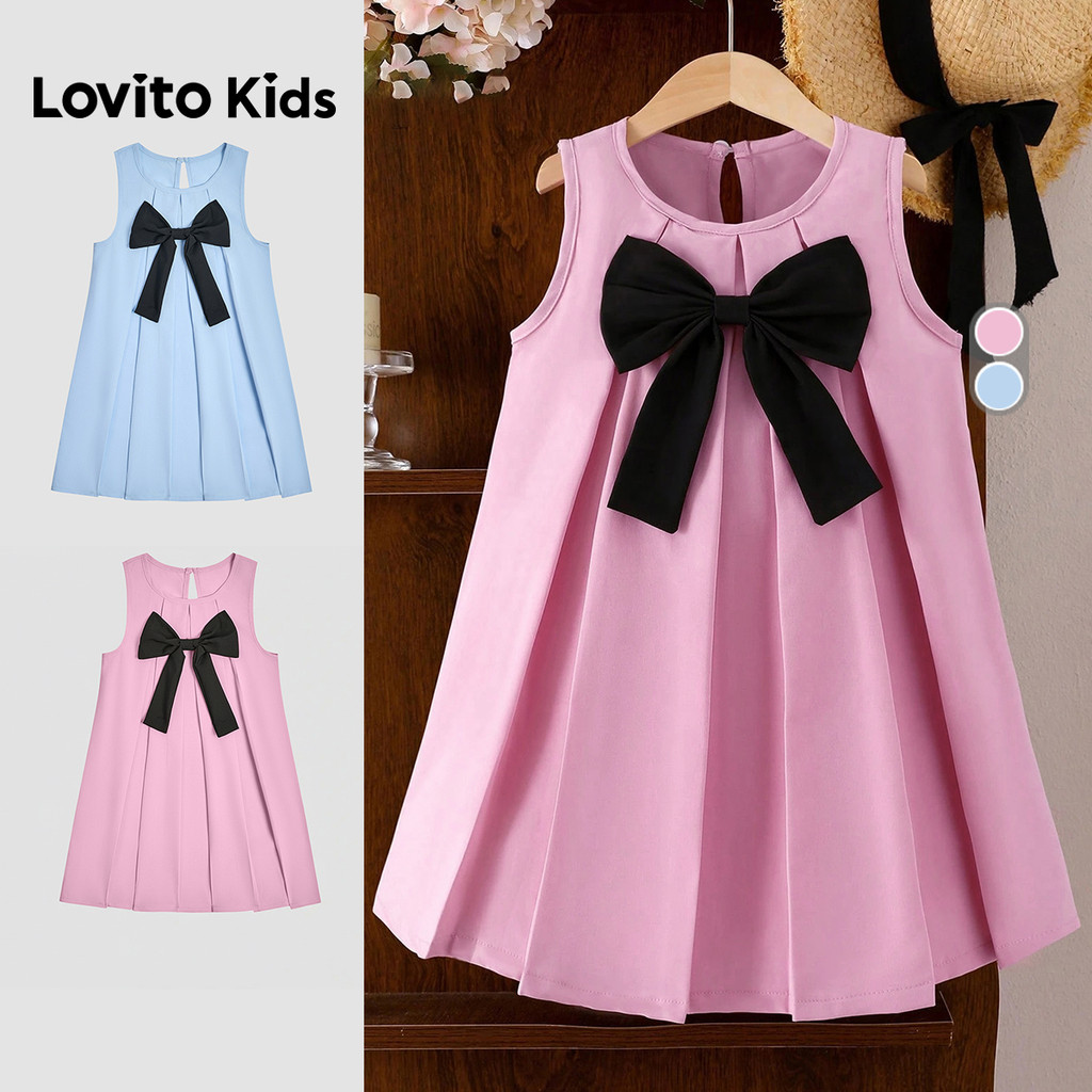 Lovito Kids Vestido Fofo com Laço Plissado Primavera/verão Rosa para menina L160LD210 em Oferta na Shopee