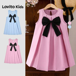 Lovito Kids Casual Vestido Fofo com Laço Plissado Primavera/verão Rosa para menina L160LD210