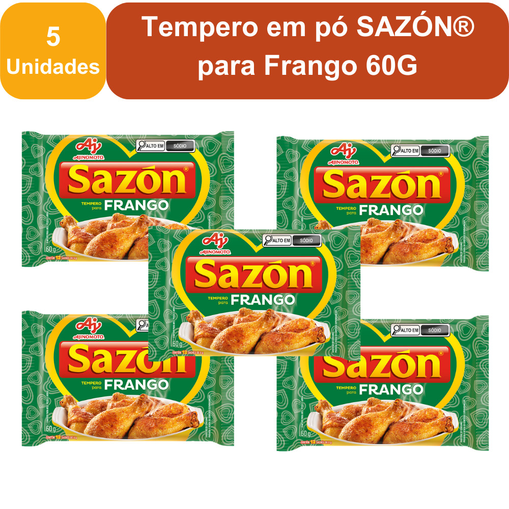Kit 5 Unidades Tempero em pó SAZÓN® para Frango 60G em Oferta na Shopee