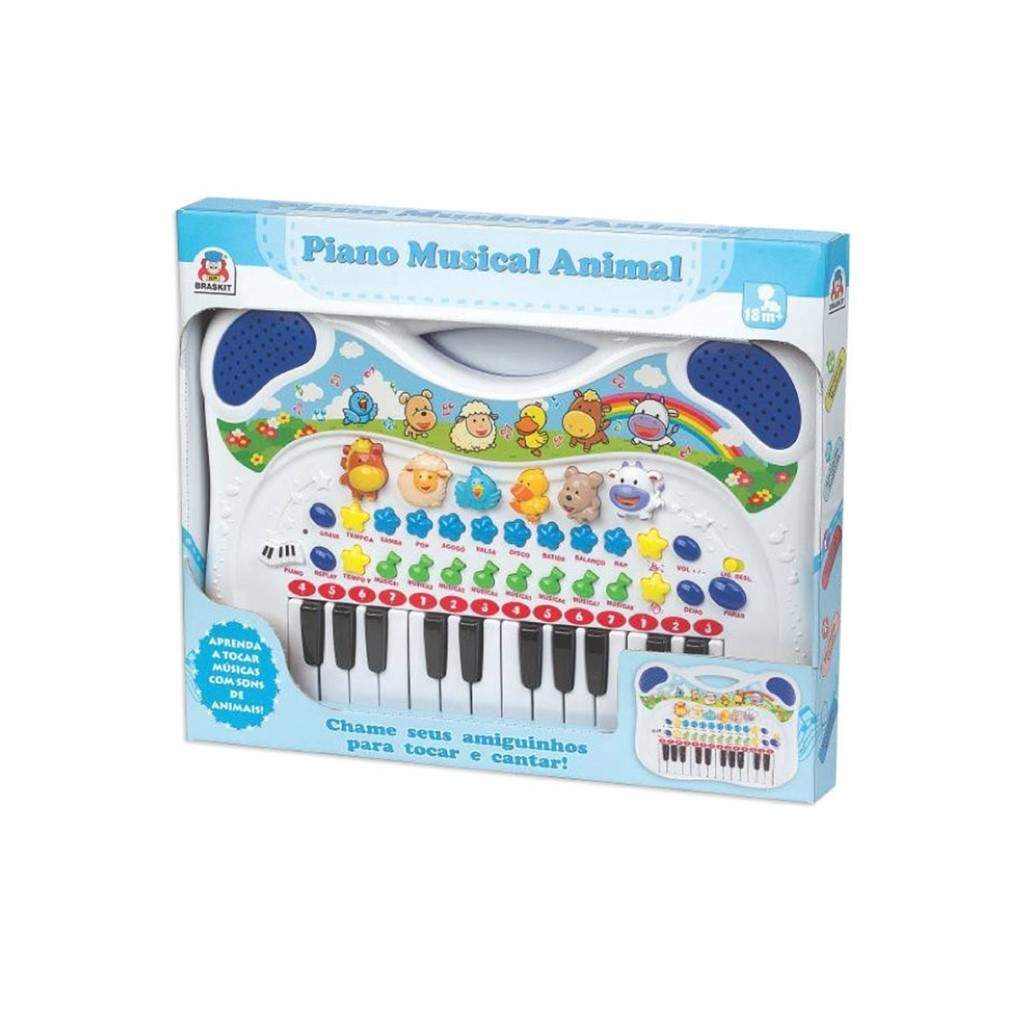 Piano Musical Animal Azul 6407 - Braskit em Oferta na Shopee