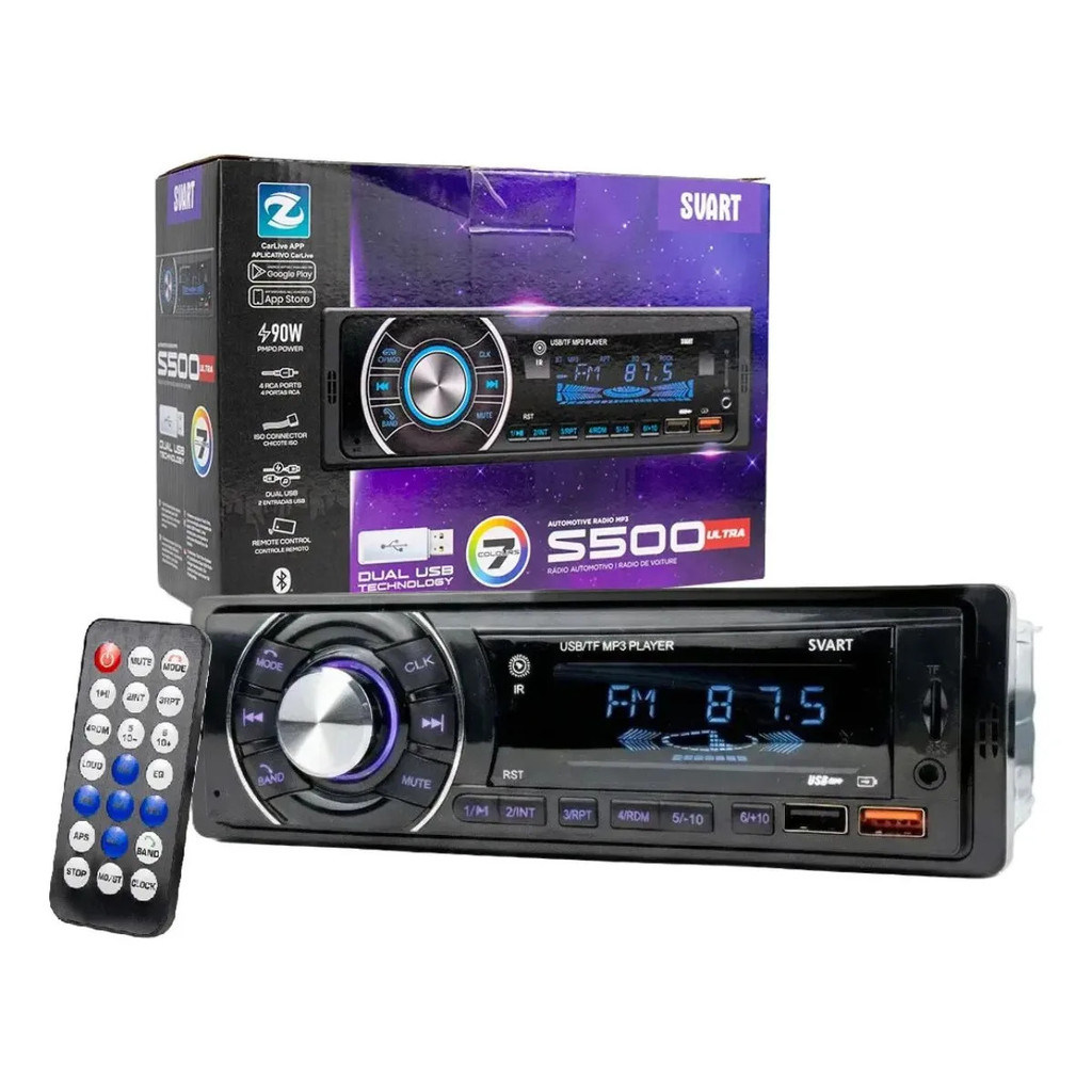 Rádio Automotivo Svart S500 Ultra Bluetooth Duas Usb Sd Som