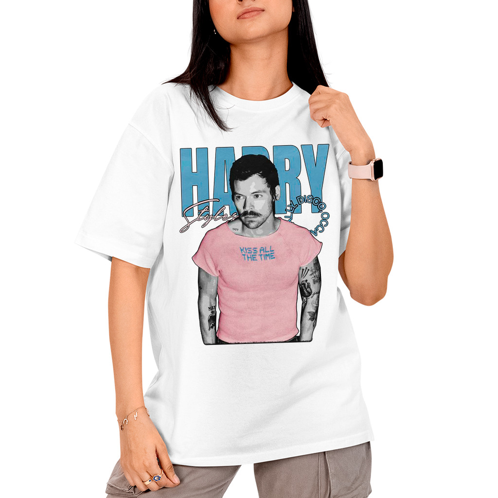 Camiseta Algodão Unissex Harry Kiss All The Time Disco Occasionally Moustache