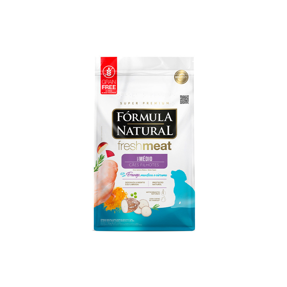 Raçao Fresh Meat Caes Filhote Medio 12KG Formula Natural