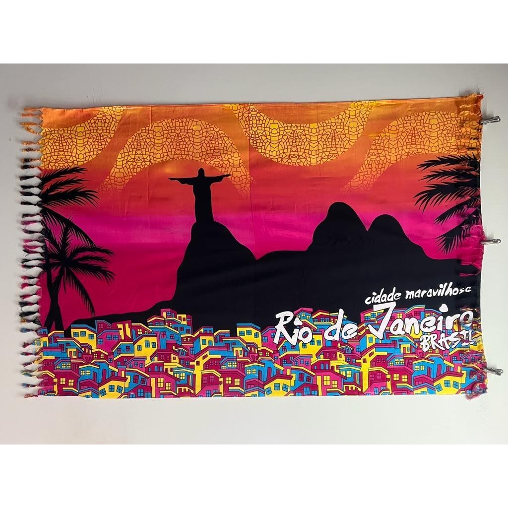 Canga de Praia Poliéster Rio de Janeiro Comunidade pão de Açúcar Cristo Redentor Laranja Saida praia