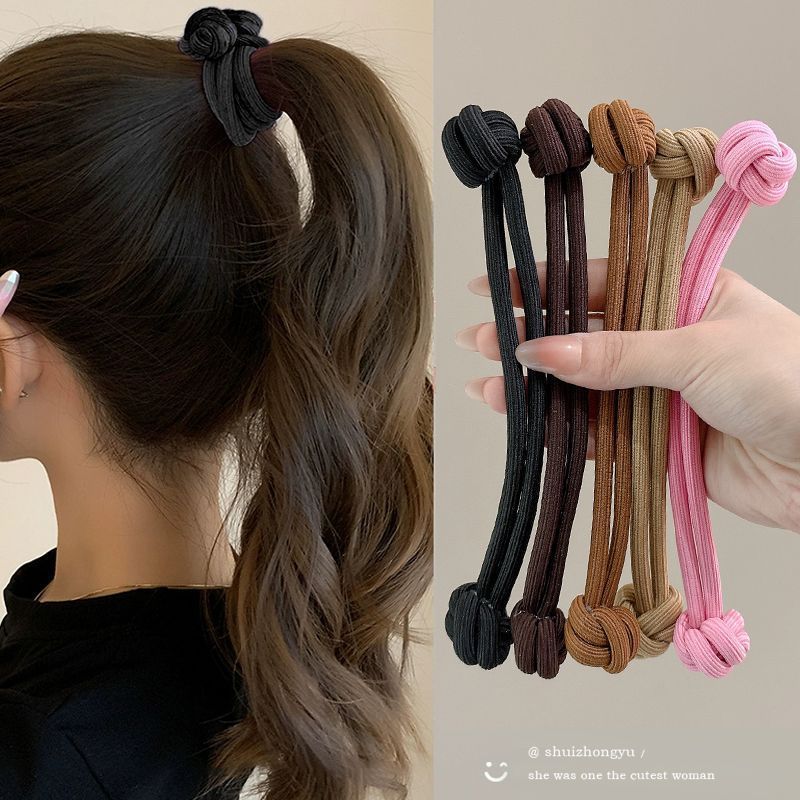 3 pçs botão gravata cabelo elástico anel de cabelo feminino alto elástico durável rabo de cavalo não-colapso corda de ca