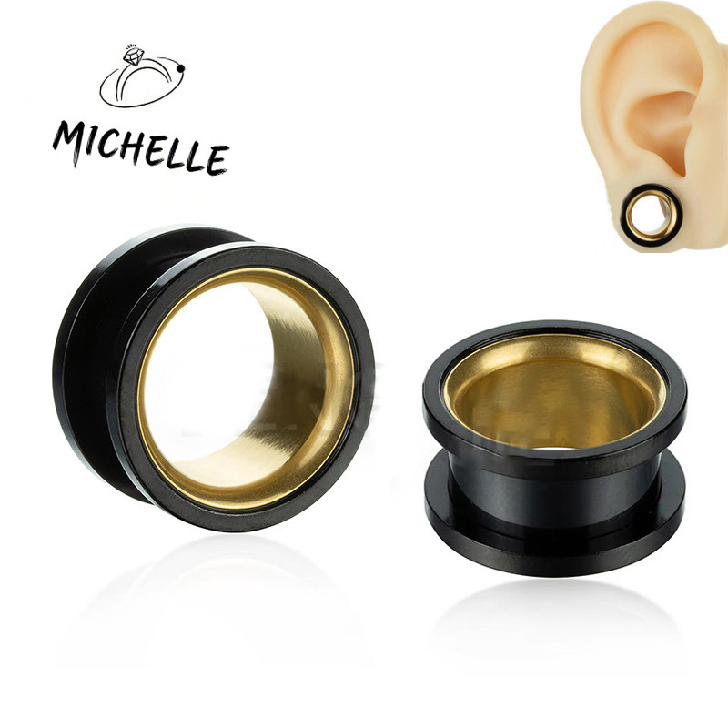 1 PCS Pvd Alargador Aço Cirúrgico Preto/dourado Michelle | Para Lóbulo em Oferta na Shopee