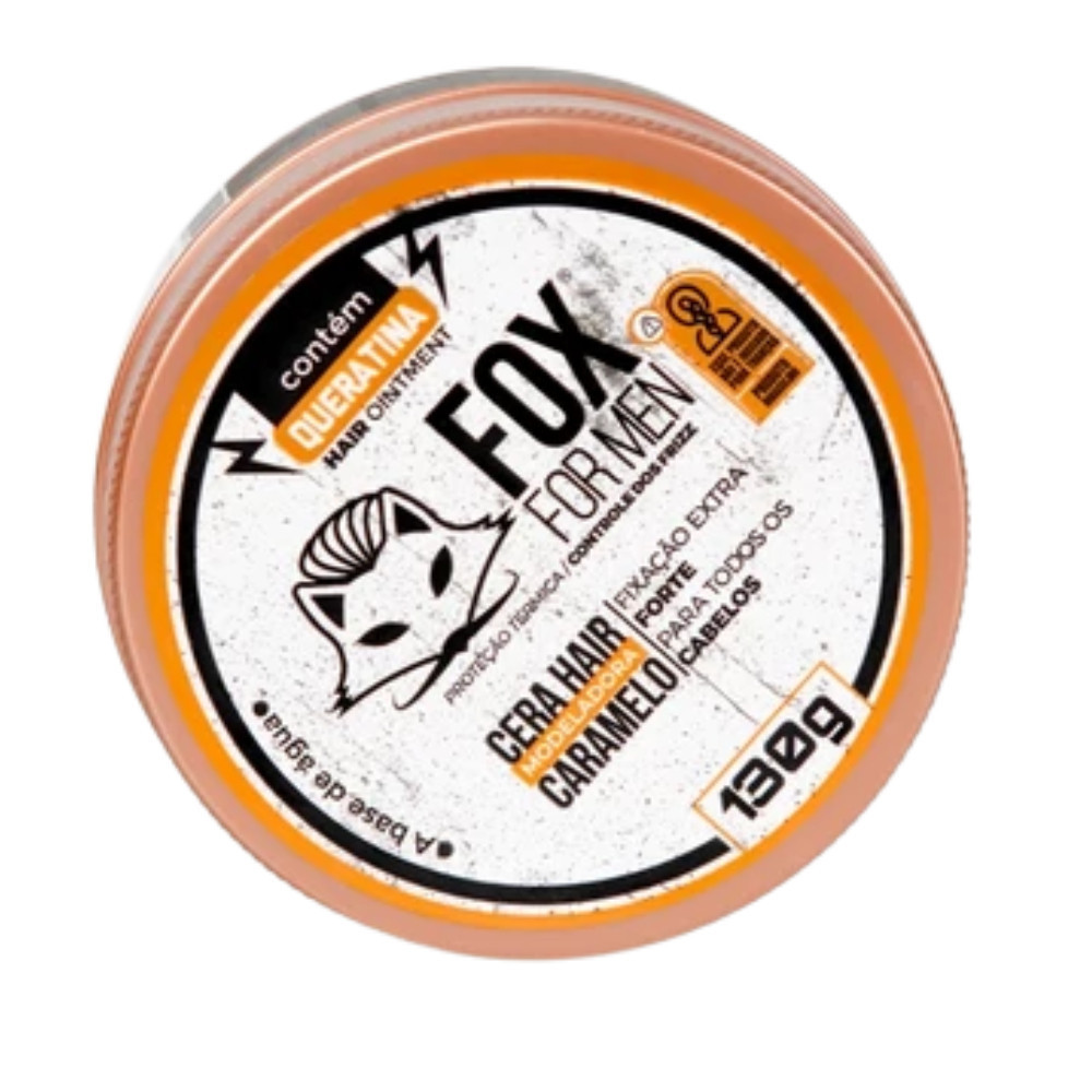 Pomada Cera Caramelo com Queratina Fixação Extra Forte FOX – 80g à Base D’Água