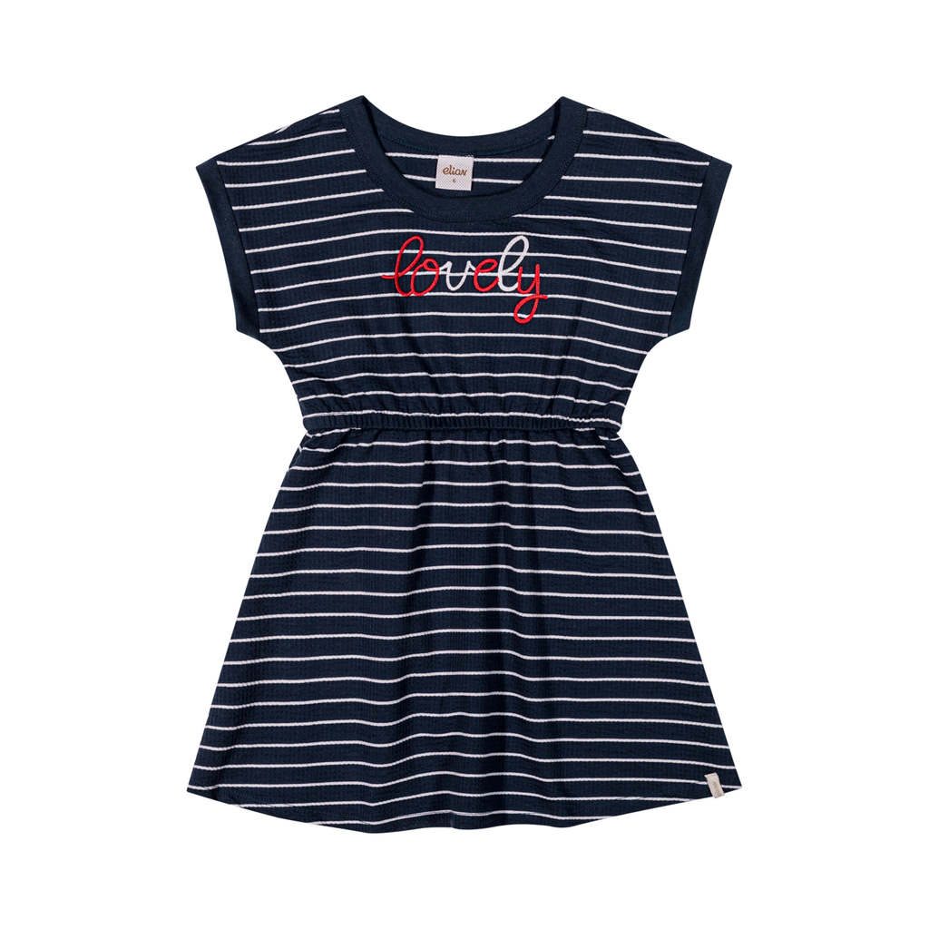 Vestido Infantil Menina Canelado Listrado Elian Azul em Oferta na Shopee