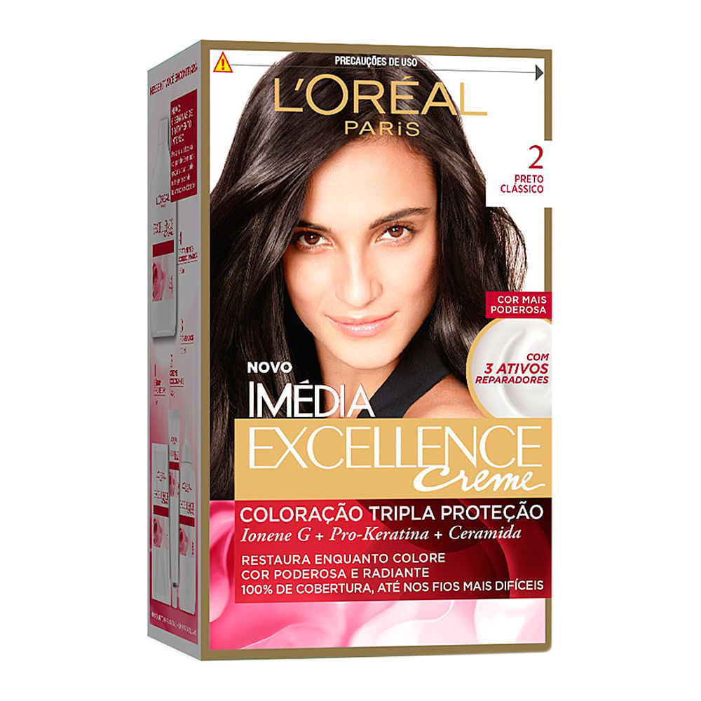Tintura Creme Imédia Excellence L'oréal Preto Clássico 2 Kit em Oferta na Shopee