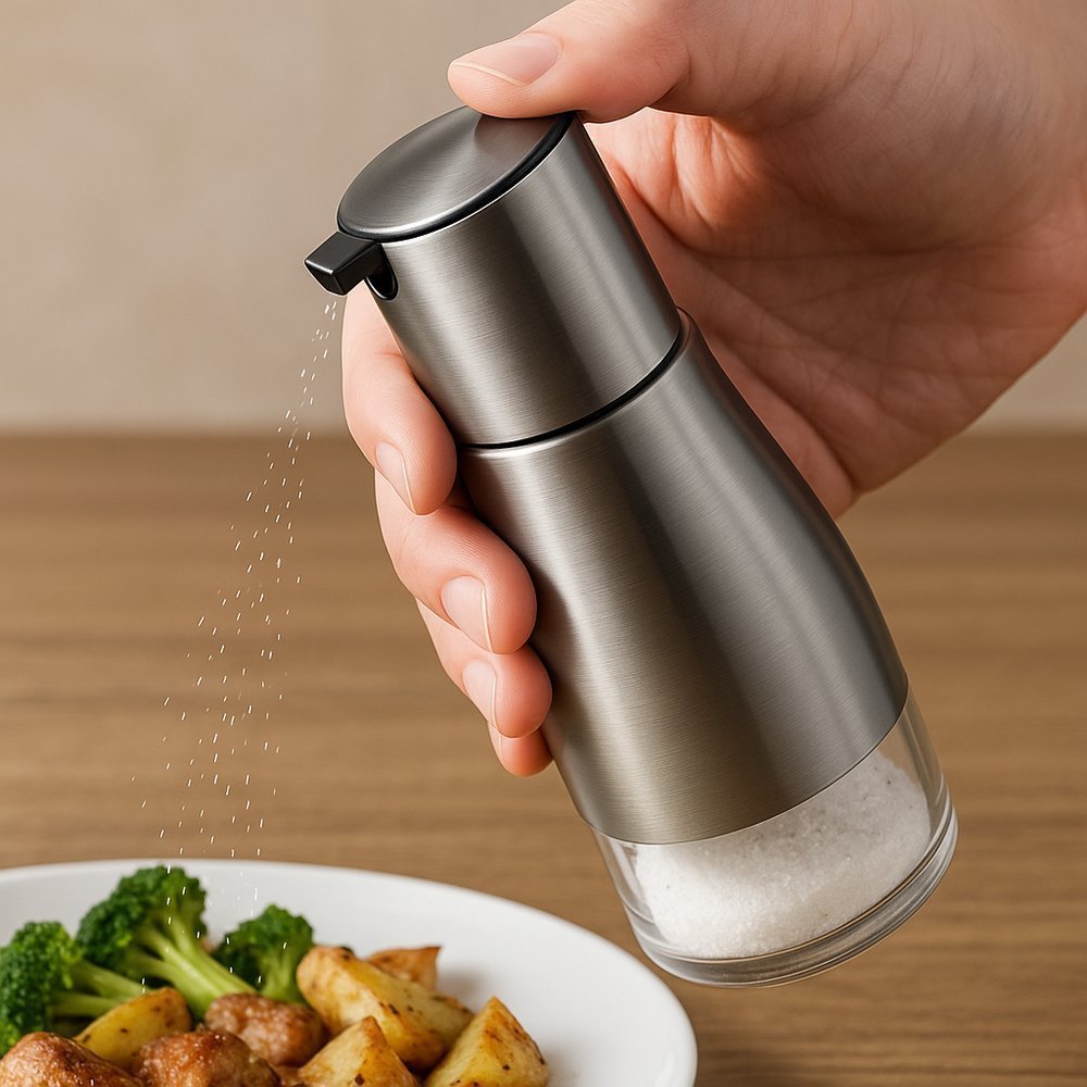 Porta Condimentos de Vidro e Inox 320ml Design Moderno e Transparente para Cozinha achadinho