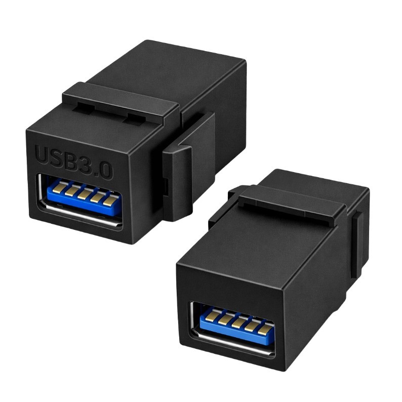 Kit 2 Keystone Emenda Usb 3.0 Embutir Painel Tomada Preto