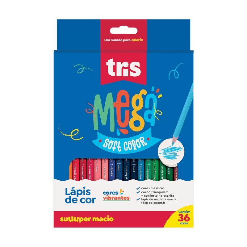 Lápis de Cor Mega Soft Color TRIS - 24, 36 48 Cores.