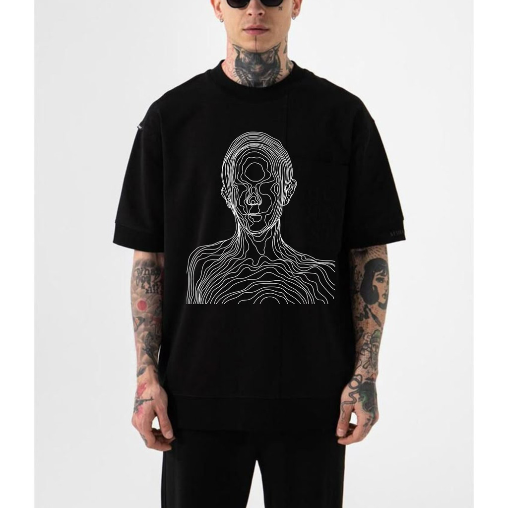 Camiseta Oversized Face Line Art Techno Streetwear
