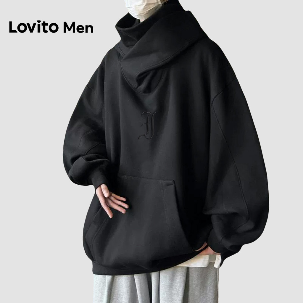 Lovito Moletom Casual Estrutura Linha Outono/inverno Moletom Preto para Homens LNE127076 em Oferta na Shopee