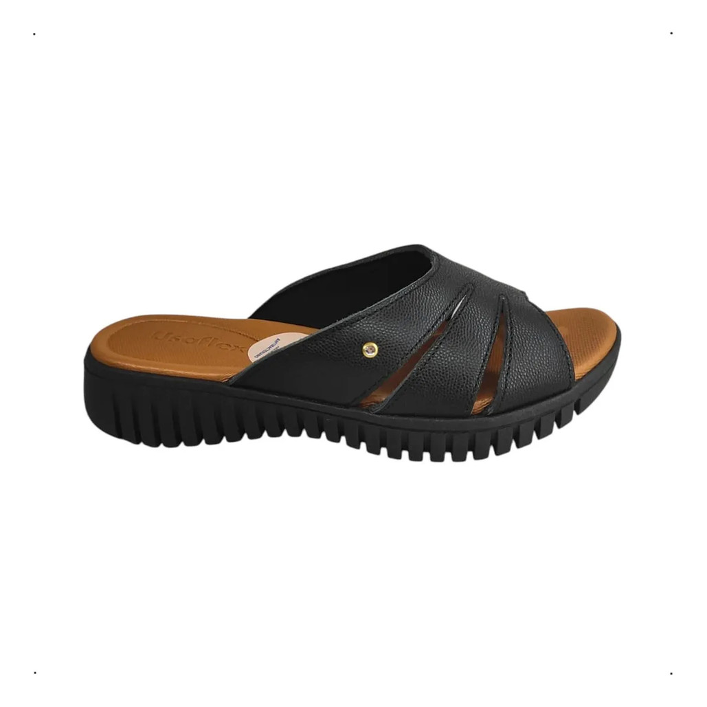 Tamanco Ortopédico Usaflex Couro Anabela Anatômico Confortável Casual Elegante Feminino
