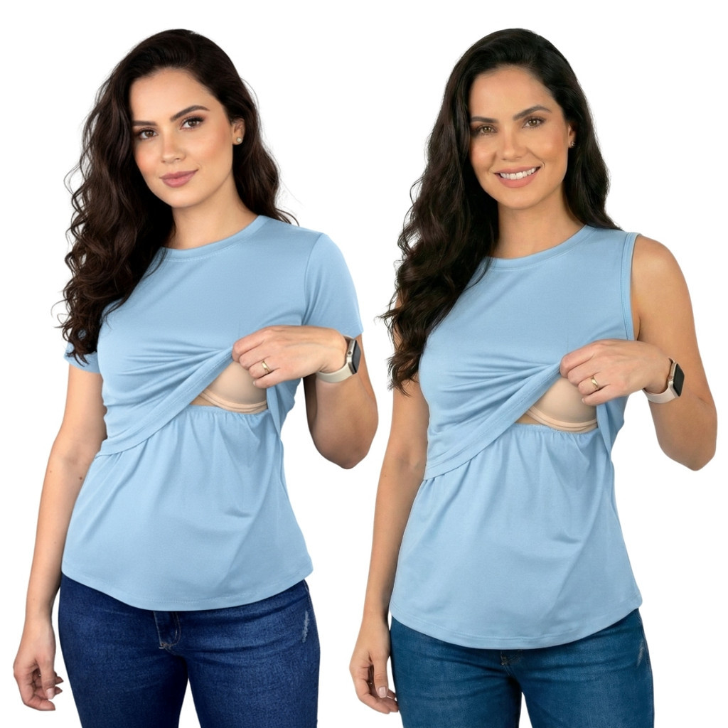 Kit Blusa + Regata Amamentação Gestante Maternidade Abertura Frontal Roupa Pós Parto Confortável em Oferta na Shopee