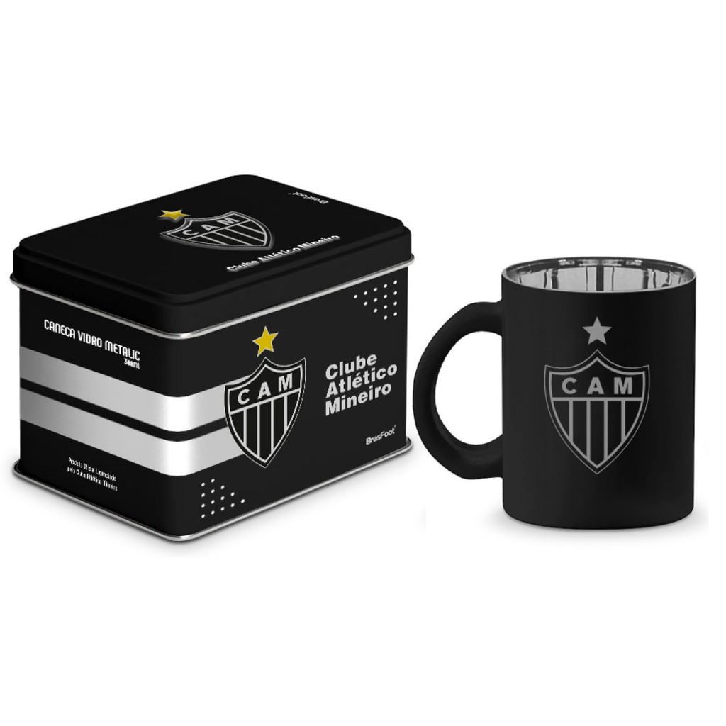 Caneca E Lata - Vidro Diamond Metalic - Times - 300ml - Atlético MG (Galo) - Oficial