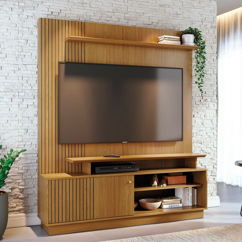 Estante Home Theater Ares 160cm Para TV até 65 Polegadas Porta Deslizante Madetec